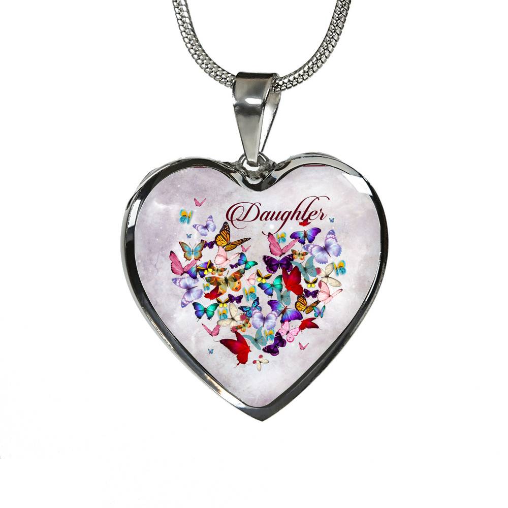 Colorful Butterfly Daughter Heart Pendant Necklace - Daughter Gift Necklace - Heart Luxury Necklace (Silver) Colorful Butterfly Daughter Heart Pendant Necklace - Daughter Gift Necklace - Heart Luxury Necklace (Silver)