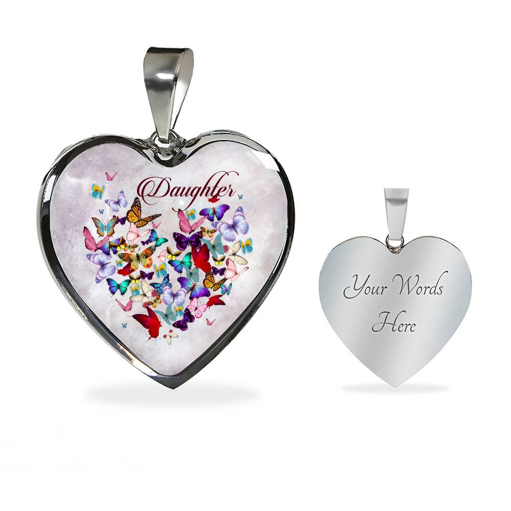 Colorful Butterfly Daughter Heart Pendant Necklace - Daughter Gift Necklace - Heart Luxury Necklace (Silver) Colorful Butterfly Daughter Heart Pendant Necklace - Daughter Gift Necklace - Heart Luxury Necklace (Silver)