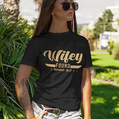 Alternative view of Wifey Found Proverbs 12 22 Christian T-Shirt - V-neck - Hubby Wifey Blessed By God Shirt