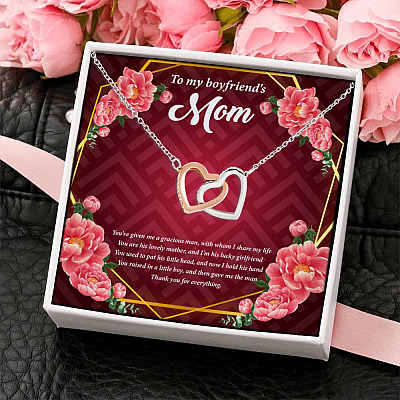 Alternative view of To My Boyfriend's Mom You've Given Me A Gracious Man Thank You For Everything Interlocking Hearts Pendant Necklace