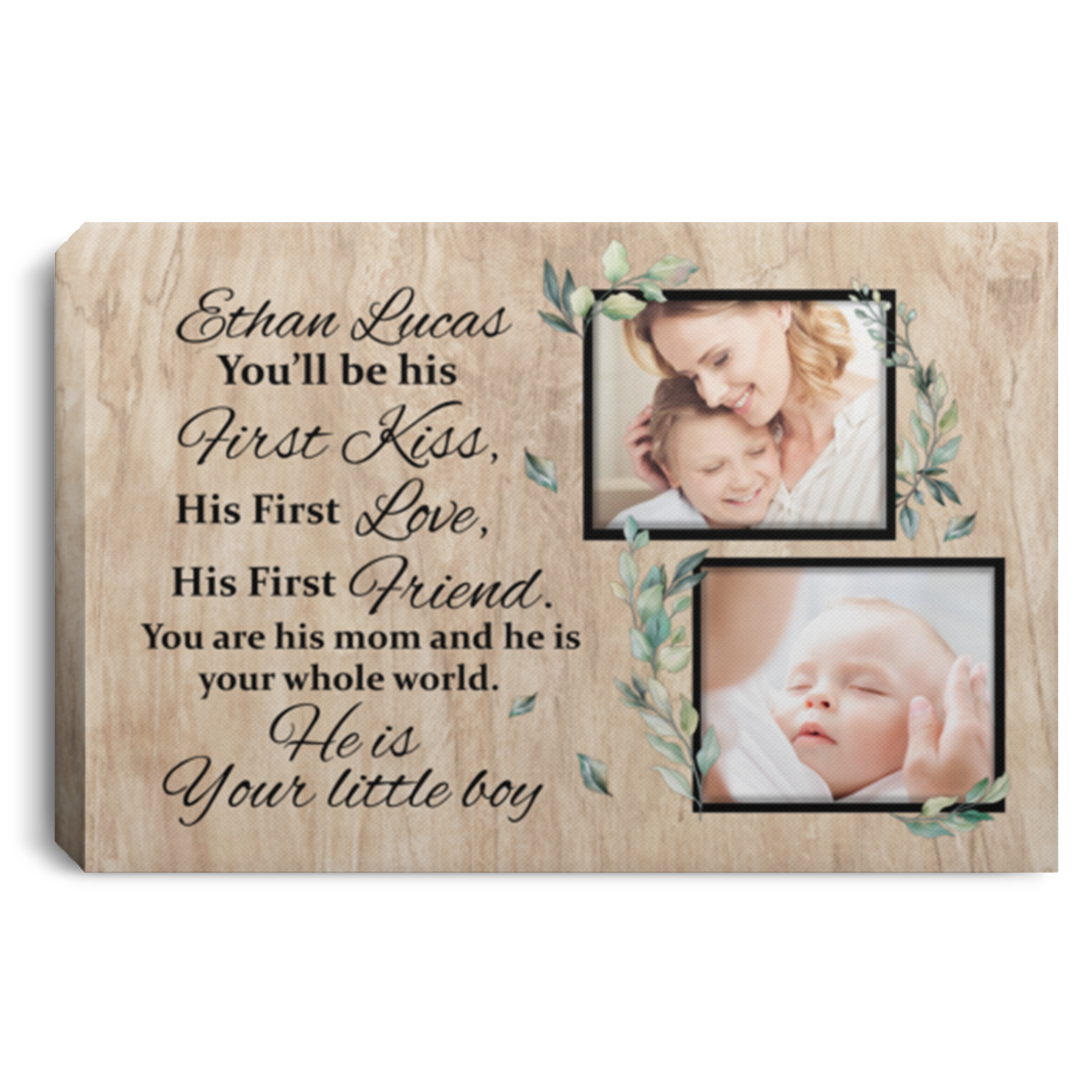 Personalized Photo You Will Be His First Kiss His First Love First Friend Wrapped Framed Canvas Prints - Unframed Poster, White, 0.75'' Framed Canvas Personalized Photo You Will Be His First Kiss His First Love First Friend Wrapped Framed Canvas Prints - Unframed Poster, White, 0.75'' Framed Canvas