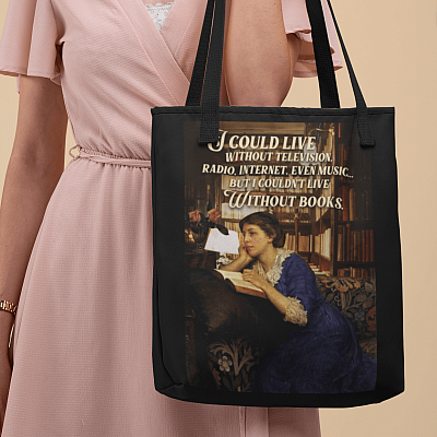 Alternative view of I Could Live Without Television but Couldn't Without Books All Over Print Tote Bag - Shoulder Bag - Grocery Shopping Bag
