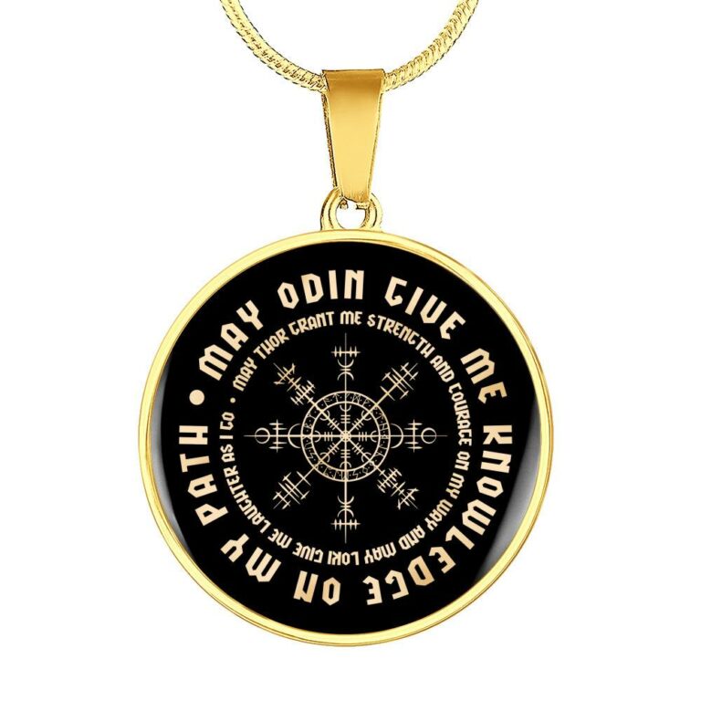 May Odin Give Me Knowledge On My Path May Thor Grant Me Strength and Courage Viking Circle Pendant Necklace - Circle Luxury Necklace (Gold Plated)