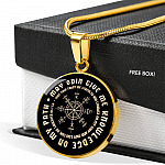 May Odin Give Me Knowledge On My Path May Thor Grant Me Strength and Courage Viking Circle Pendant Necklace - Circle Luxury Necklace (Gold Plated)