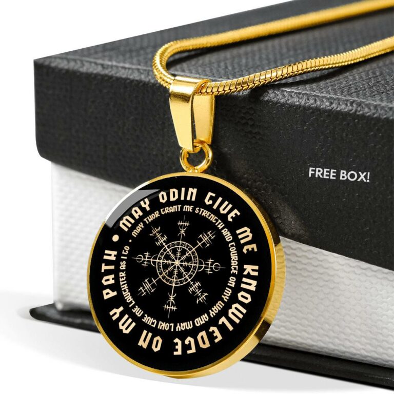 May Odin Give Me Knowledge On My Path May Thor Grant Me Strength and Courage Viking Circle Pendant Necklace - Circle Luxury Necklace (Gold Plated)