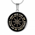 May Odin Give Me Knowledge On My Path May Thor Grant Me Strength and Courage Viking Circle Pendant Necklace - Circle Luxury Necklace (Silver)