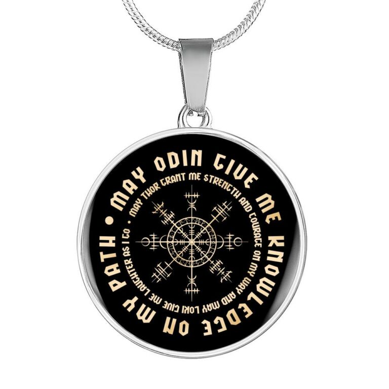 May Odin Give Me Knowledge On My Path May Thor Grant Me Strength and Courage Viking Circle Pendant Necklace - Circle Luxury Necklace (Silver)