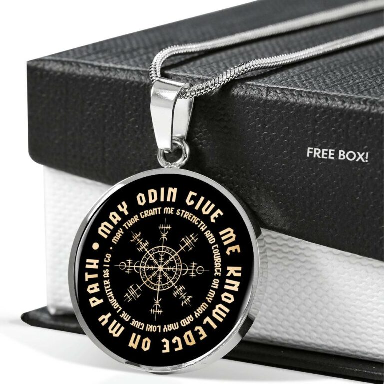 May Odin Give Me Knowledge On My Path May Thor Grant Me Strength and Courage Viking Circle Pendant Necklace - Circle Luxury Necklace (Silver)