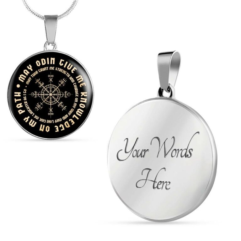 May Odin Give Me Knowledge On My Path May Thor Grant Me Strength and Courage Viking Circle Pendant Necklace - Circle Luxury Necklace (Silver)