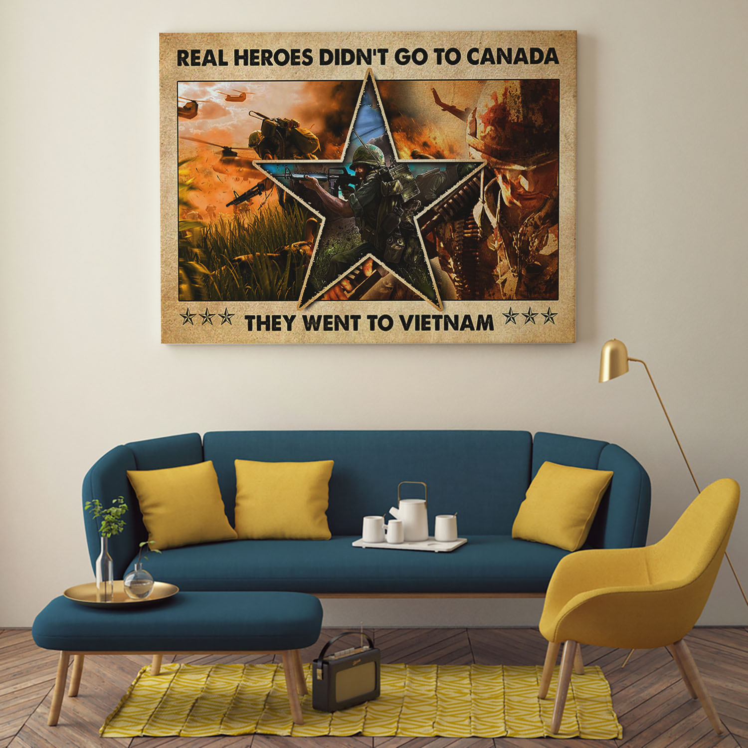 11VT. Vietnam Veteran Real Heroes Didn't Go To Canada canvas mockup