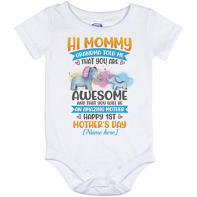 Personalized Hi, White, Baby Onesie - 12 Month