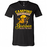 Bear Camping Solves Most, Black, V-Neck T-Shirt