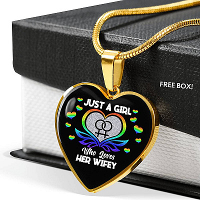 Just A Girl Who Loves Her Wifey Heart Pendant Necklace - Lesbian Wife Gift - Heart Luxury Necklace (Gold Plated)