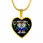 Just A Girl Who Loves Her Wifey Heart Pendant Necklace - Lesbian Wife Gift - Heart Luxury Necklace (Gold Plated)