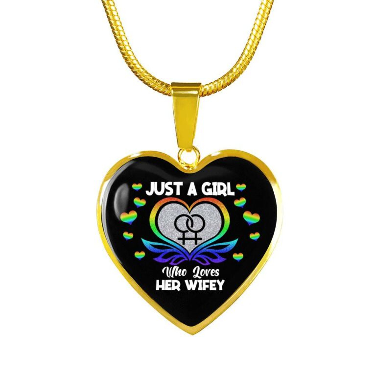 Just A Girl Who Loves Her Wifey Heart Pendant Necklace - Lesbian Wife Gift - Heart Luxury Necklace (Gold Plated)