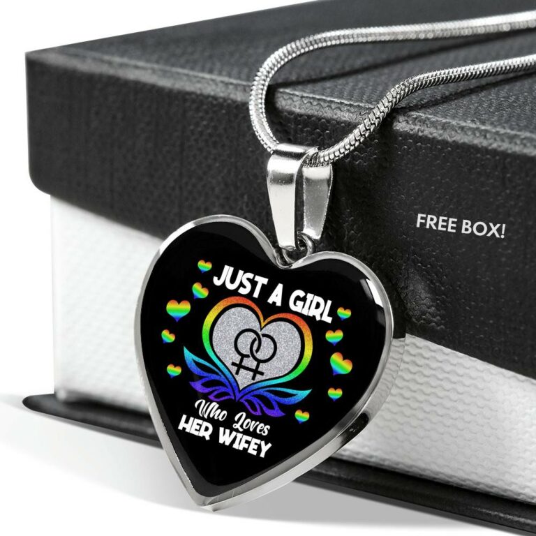 Just A Girl Who Loves Her Wifey Heart Pendant Necklace - Lesbian Wife Gift - Heart Luxury Necklace (Silver)