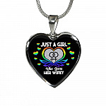 Just A Girl Who Loves Her Wifey Heart Pendant Necklace - Lesbian Wife Gift - Heart Luxury Necklace (Silver)