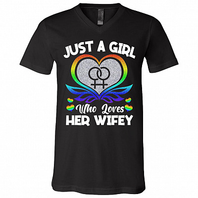 Just A Girl Who Loves, Black, V-Neck T-Shirt