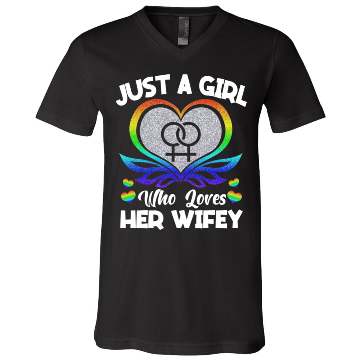 Just A Girl Who Loves, Black, V-Neck T-Shirt