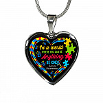 In A World Where You Can Be Anything Be Kind Autism Awareness Heart Pendant Necklace - Heart Luxury Necklace (Silver)