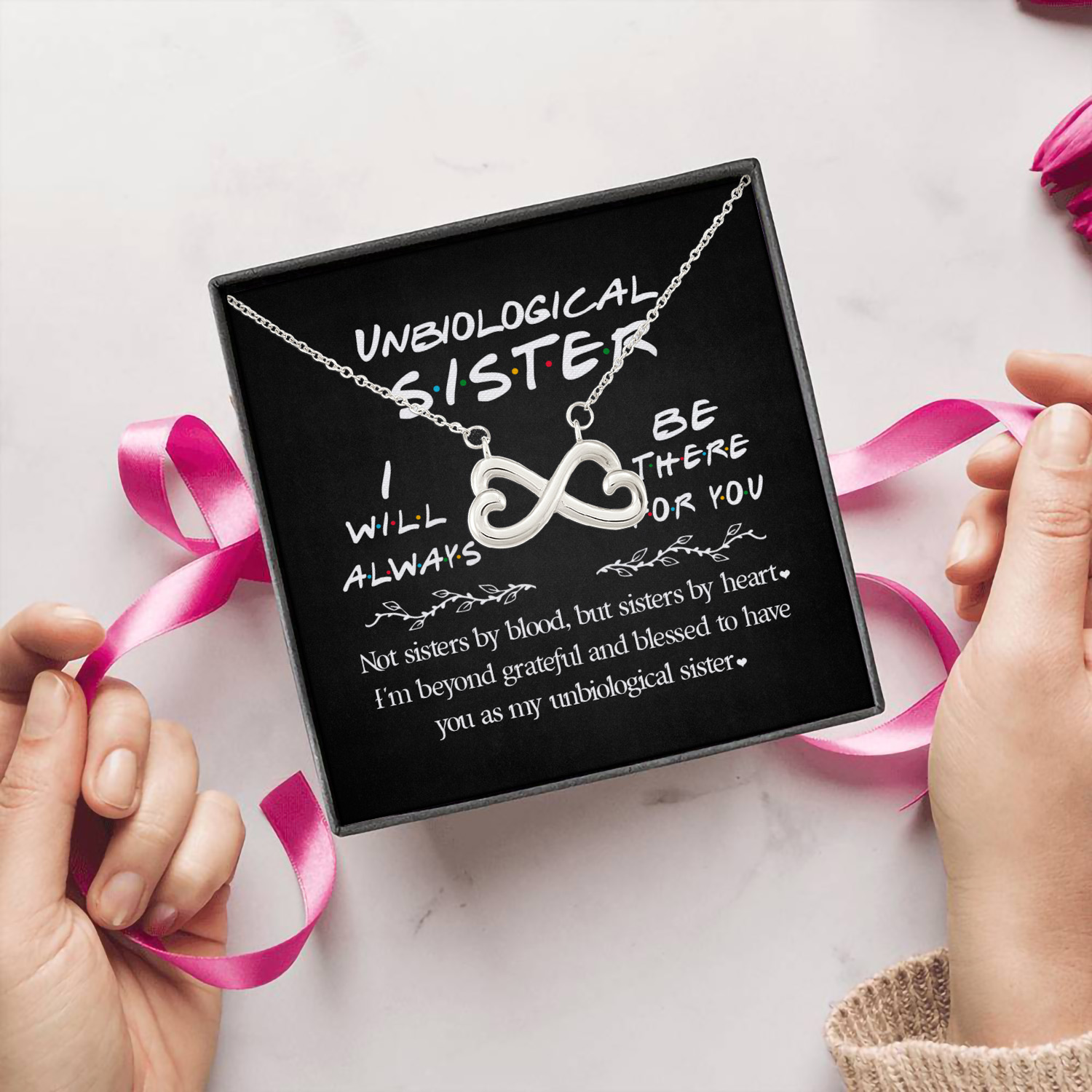 6P. Unbiological sister card (4) Infinity Heart Necklace (Silver) 5