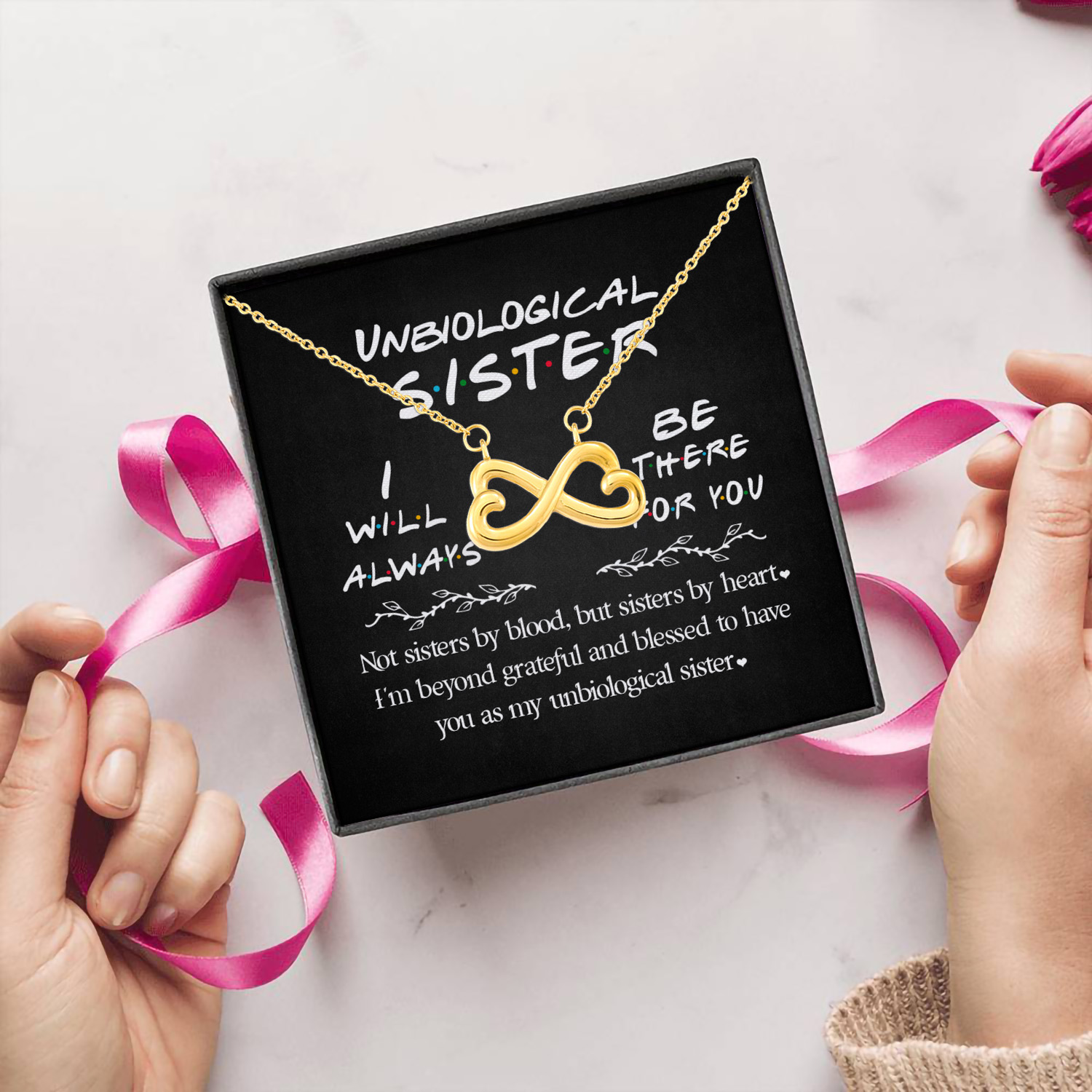 6P. Unbiological sister card (4) Infinity Heart Necklace (Gold) 5