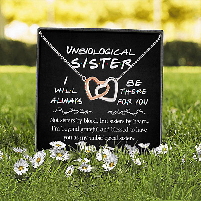 Unbiological Sister I'll Always Be There for You Sisters by Heart Girlfriend Gift Interlocking Hearts Necklace