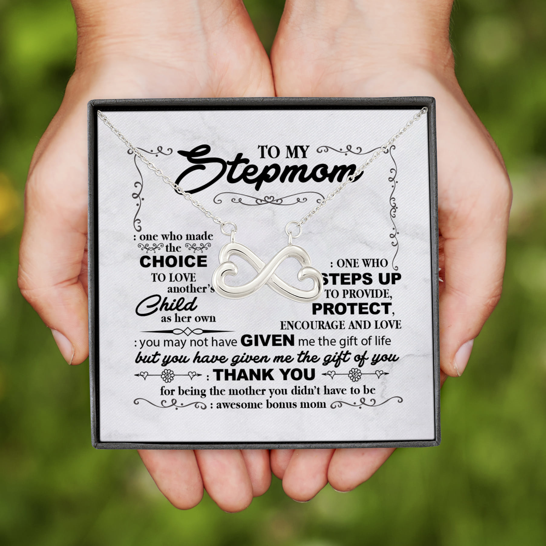 1NH. Stepmom one who (4) Infinity Heart Necklace (Silver)