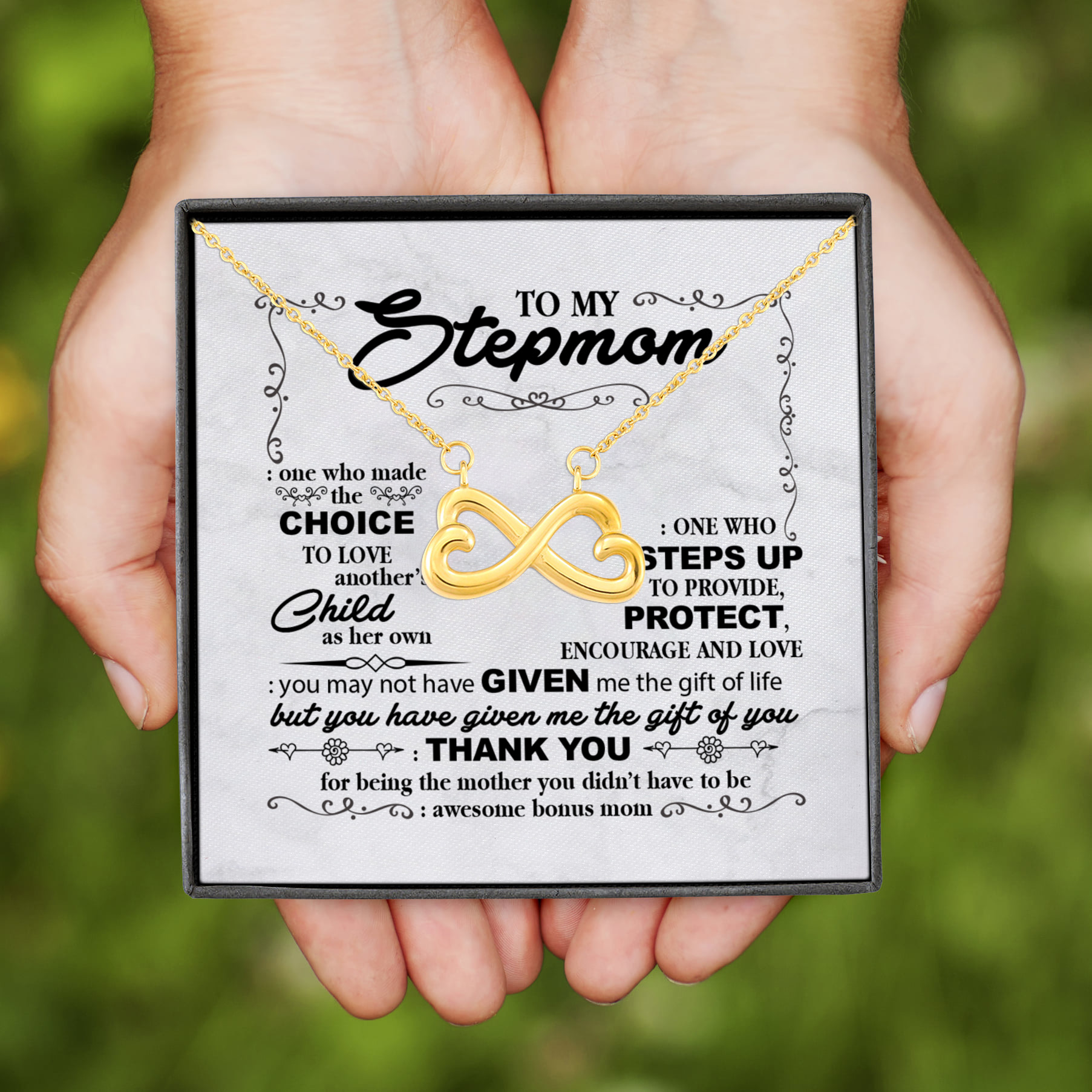 1NH. Stepmom one who (4) Infinity Heart Necklace (Gold)