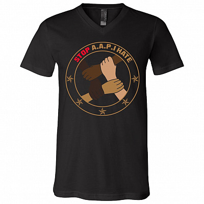 Stop AAPI Hate T-shirt - Stop Asian Hate V-neck - Anti Asian Racism AAPI Awareness Shirt, Black, V-Neck T-Shirt