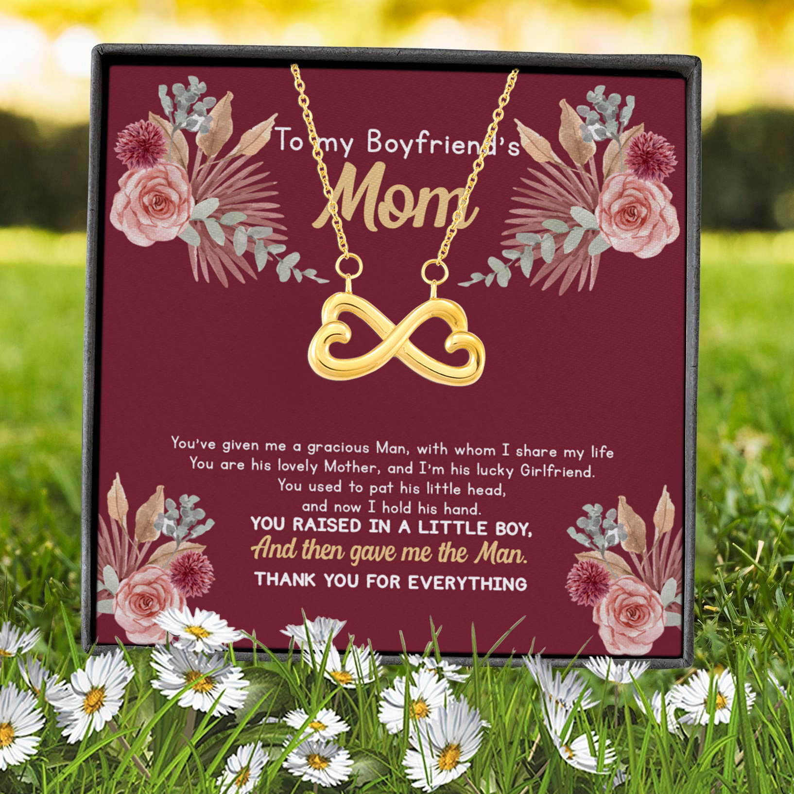 5VT. To My Boyfriend's Mom Infinity Heart Necklace (Gold) 7