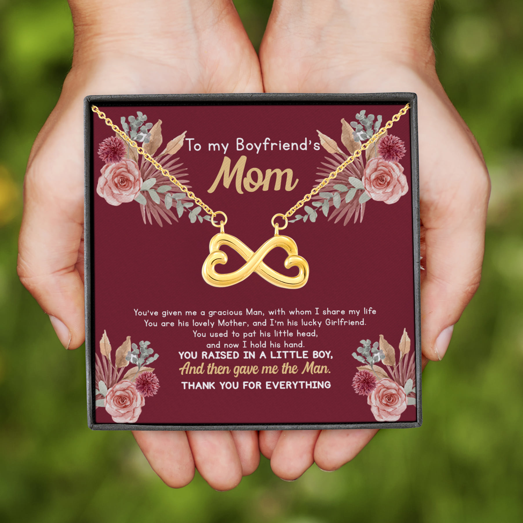 5VT. To My Boyfriend's Mom Infinity Heart Necklace (Gold)