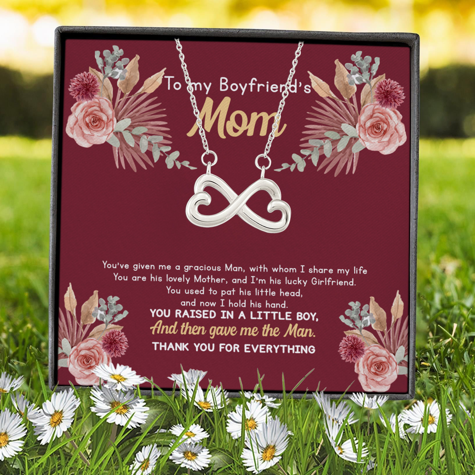 5VT. To My Boyfriend's Mom Infinity Heart Necklace (Silver) 7