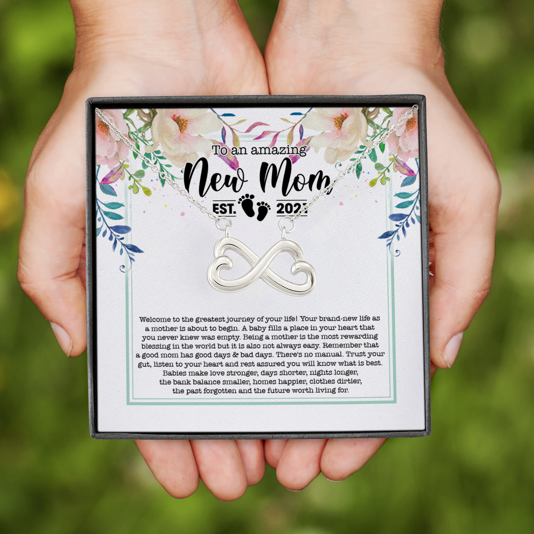 1VT. To An Amazing New Mom Infinity Heart Necklace (Silver)