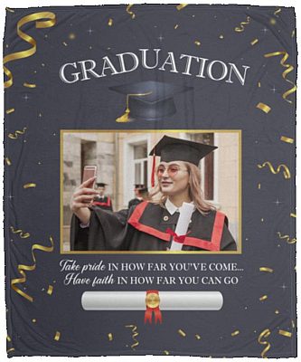 Personalized Custom Photo Graduation, White, Cozy Plush Fleece Blanket - 50x60