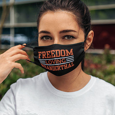 Alternative view of Freedom Loving Neanderthal - Funny American Neanderthal Reusable Custom Printed Cloth Face Mask Cover