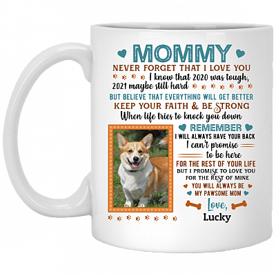 Personalized Photo Mommy Never Forget That I Love You Ceramic Coffee Mug - Beer Stein - Water Bottle, White, 11 oz. White Mug