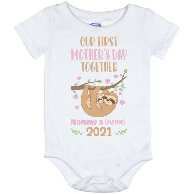 Personalized Our First Mother's Day, White, Baby Onesie - 12 Month