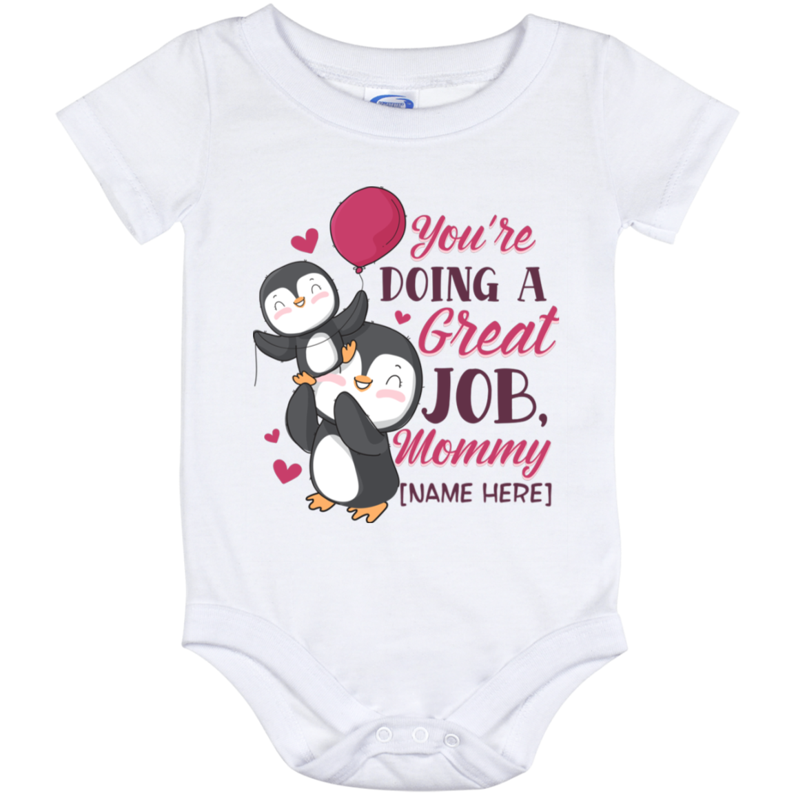 Personalized Penguins You Are Doing Great Job Mommy Baby Onesie - Baby Infant Bodysuit, White, Baby Onesie - 12 Month