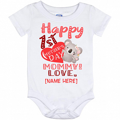 Personalized Koala Happy 1st, White, Baby Onesie - 12 Month