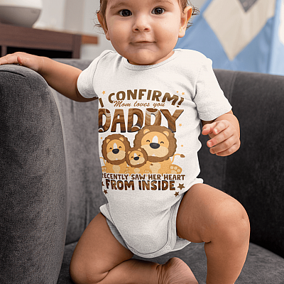Alternative view of I Confirm Mom Loves You Daddy I Recently Saw Her Heart from Inside Baby Onesie - Baby Toddlers Bodysuit