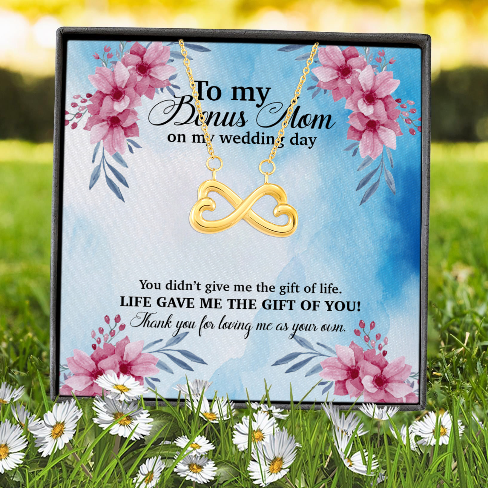 10VT. To My Bonus Mom On Wedding Day Infinity Heart Necklace (Gold) 7