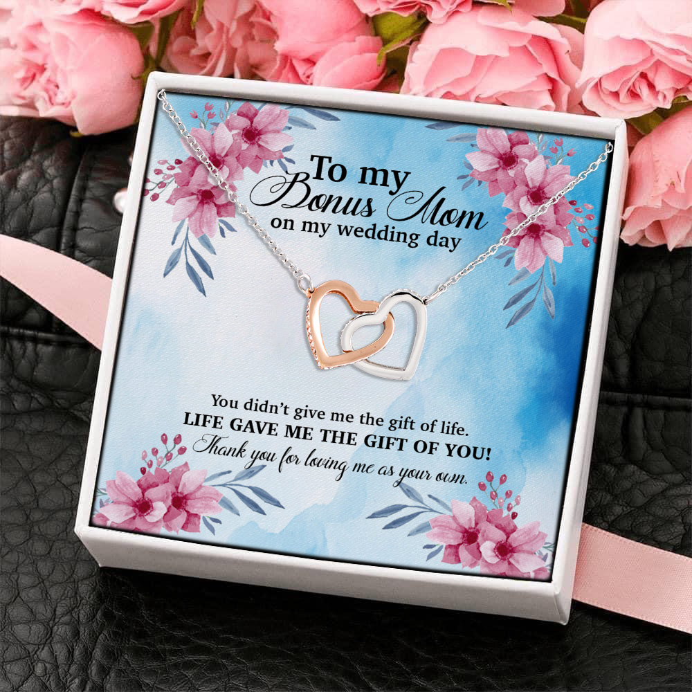 10VT. To My Bonus Mom On Wedding Day Interlocking Hearts Necklace 4