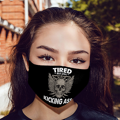 Alternative view of Tired But Still Kicking Ass Washable Reusable Custom Printed Cloth Face Mask Cover