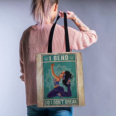Alternative view of Afro Yoga Tote Bag Yoga Poses I Bend So I Don't Break All Over Print Tote Bag - Shoulder Bag