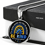 Down Syndrome Awareness In A World Where You Can Be Anything Be Kind Circle Pendant Necklace - Circle Luxury Necklace (Silver)