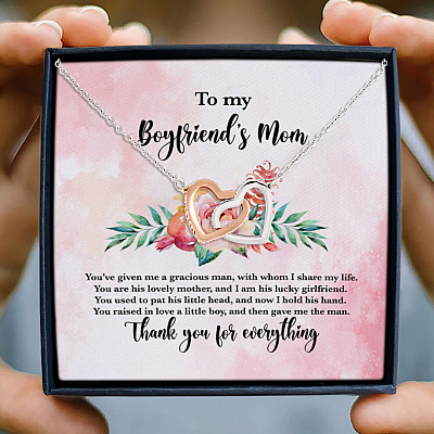To My Boyfriend's Mom You've Given Me A Gracious Man Thank You Interlocking Hearts Pendant Necklace