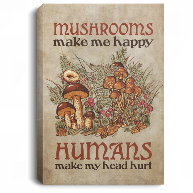 Mushrooms Make Me Happy Meme Quote Framed Canvas Unframed Poster - Funny Human Mushroom Saying Decor Wall Art, White, 0.75'' Framed Canvas