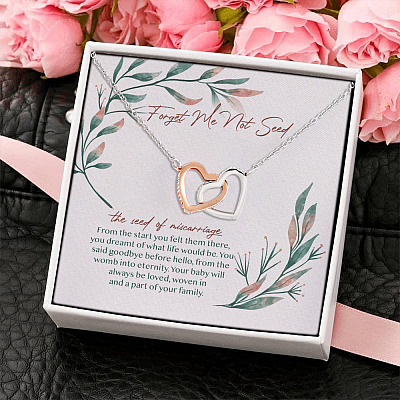 Forget Me Not Seed Interlocking Hearts Pendant Necklace - Baby Loss Necklace