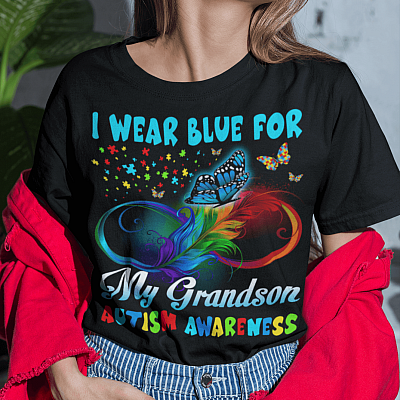 Alternative view of I Wear Blue For My Grandson Autism Awareness T-Shirt - Autism Awareness T-Shirt For Grandma
